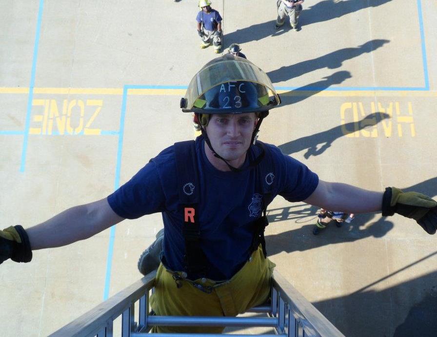 Owner, Chase, as a firefighter.
